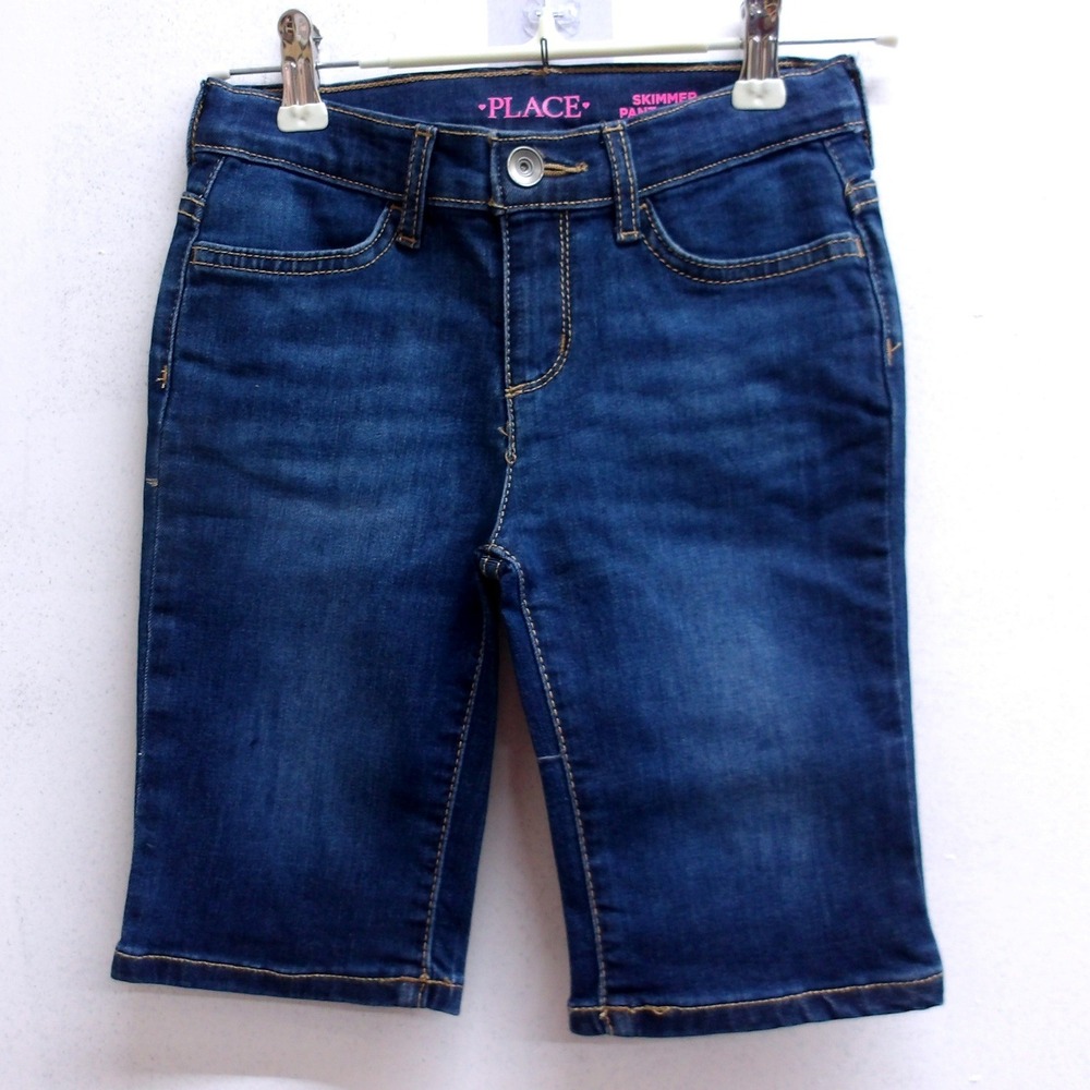 The Childrens Place Girls Dark Wash Denim Skimmer Bermuda Shorts Size6x/7 #26297